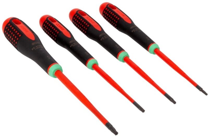 Bahco Satz gemäß VDE isolierte, schlanke ERGO-Schraubendreher mit 3-Komponenten-Griff für TORX-Schrauben - 4-tlg.