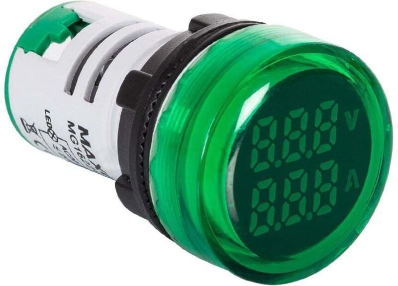 Leuchtmelder MAXGE mit Voltzähler 20-500V und Amperezähler 0-100A Ø22mm Grün