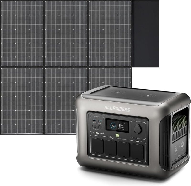 R1500 Tragbare Powerstation mit 600W Solarpanel, 1152Wh LiFePO4 Batterie mit 1800W ac Ausgang Solargenerator, 43dB Leise...