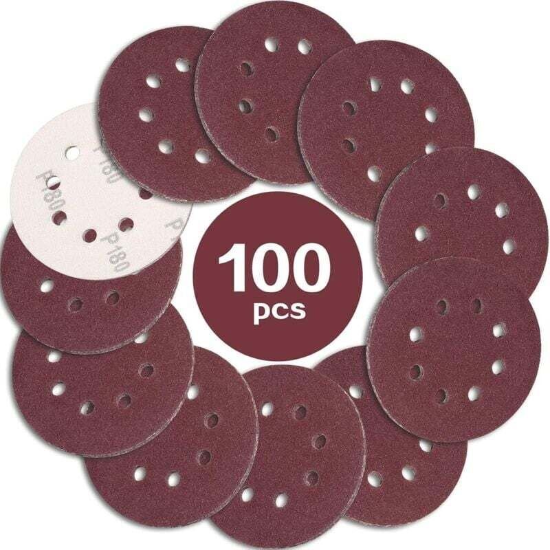 Disques Abrasifs 125mm Grain 180 Papier 8 Trous 100pcs pour Ponceuse Excentrique Ponçage Polissage