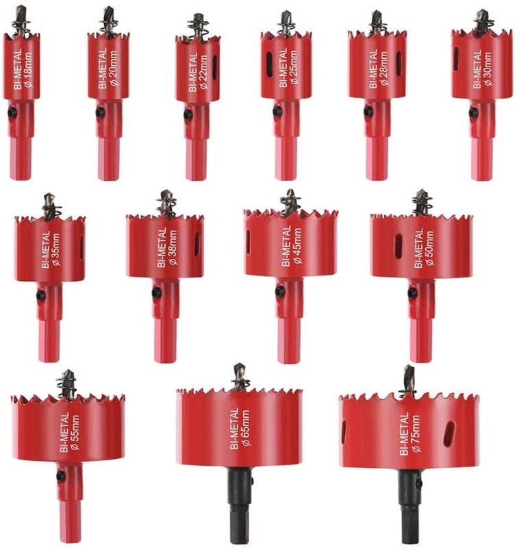 Universal Lochsäge, 13 pcs Hole Saw, Lochkreissäge mit 13 Sägeblättern 18mm-75mm, Lochfräse Schnellarbeitsstahl hss Bime...