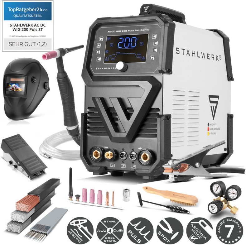 Schutzgas Schweißgerät ac/dc wig 200 Puls Pro Digital Vollausstattung - Stahlwerk