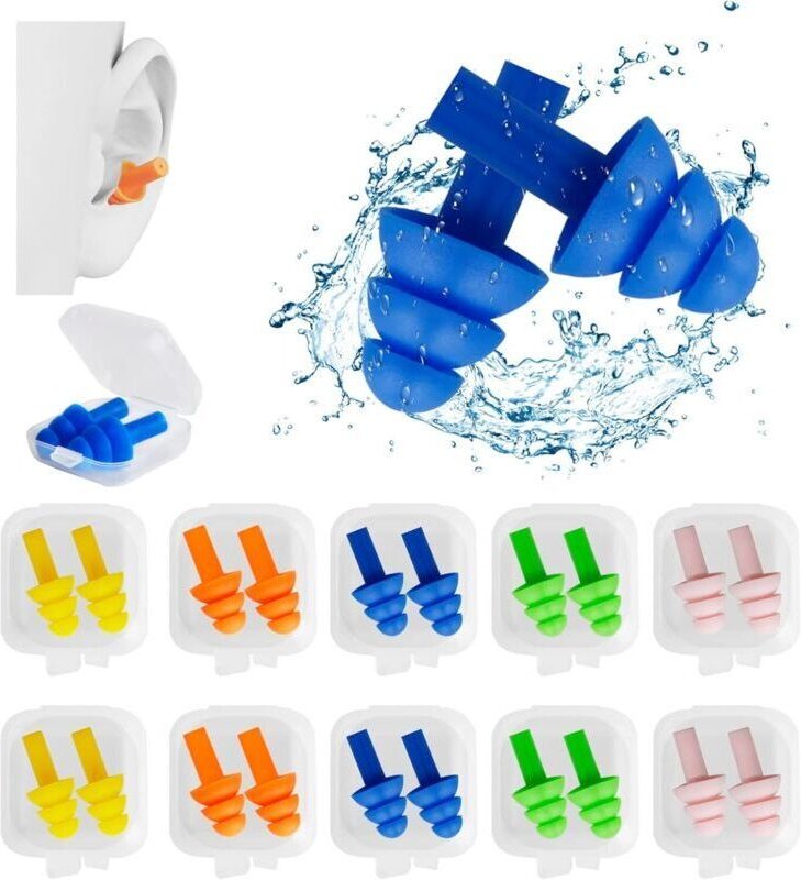10 Paar schwimmende Ohrstöpsel für Kinder und Erwachsene, wasserdichte Ohrstöpsel (20 Stück), 5 Farben, weiche, wiederve...