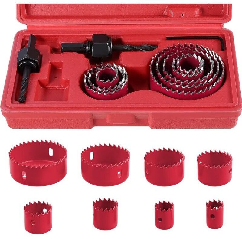 11-teiliges Lochsägen-Set aus Bimetall-Kohlenstoffstahl (19–64 mm) im Koffer für Holz, Gipskarton und Trockenbauwände