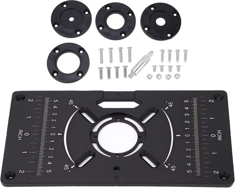 Frästisch-Einlegeplatte, Aluminium-Frästisch-Einlegeplatte mit 4 Einlegeringen und Befestigungsschrauben für Werkbänke