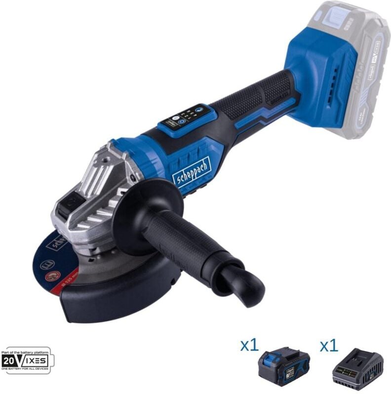 Scheppach - Winkelschleifer 20V Akku 4.0Ah und Ladegerat ixes bc-ag125-x