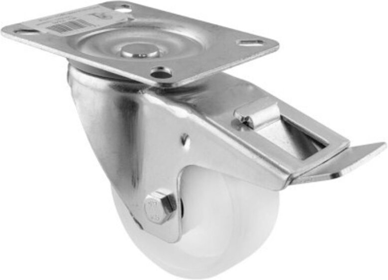 Weiße Lenkrolle mit Fuß und Bremse – 125 mm/180 kg, INTHER.