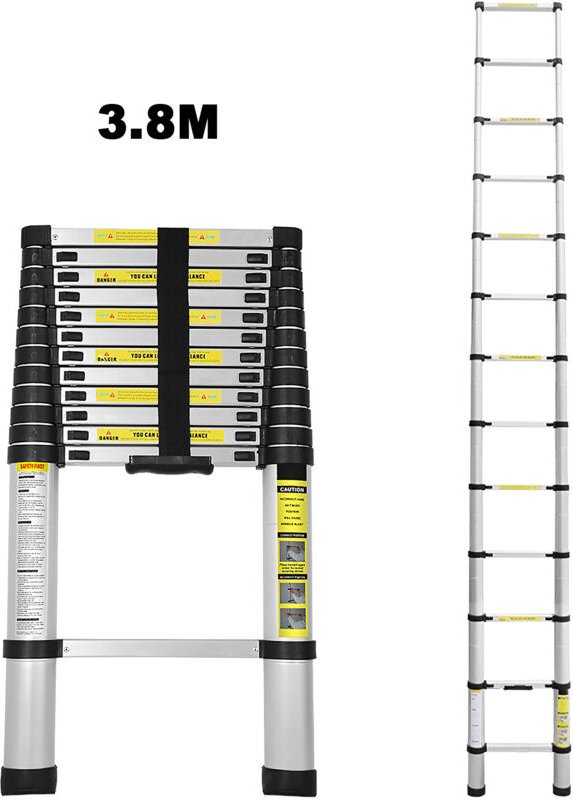 Thumbnail - Wolketon 3.8M Teleskopleiter mit Stabilisator Aluminium Multifunktionsleiter Aluleiter Klappleiter aus Hochwertigem für ...