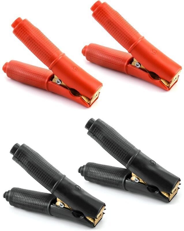 4er-Pack 100 A Krokodilklemmen aus reinem Kupfer (2 Stück schwarz, 2 Stück rot), Starthilfeklemmen für Batterieladegerät...