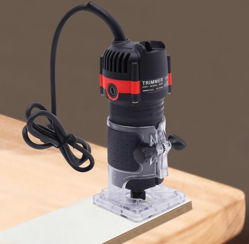 Holzfräse Oberfräse, 800 W Kantenfräse, 30000r/min Elektrik Kantenfräse 6,35mm Durchmesser,Kompakte Oberfräse, Kantenfrä...