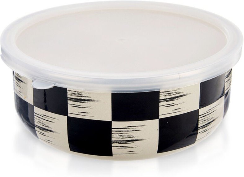 Emaillierte Schüssel mit Deckel, SCHACHBRETT, 17 cm, 1 l