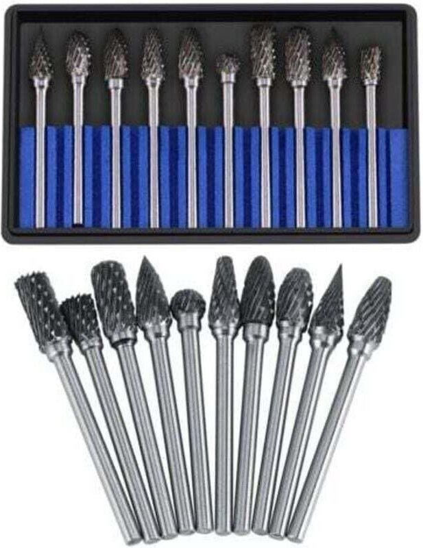 Ulisem 10-teiliges Hartmetall-Frässtift-Set, Wolframstahl-Rotationsfeilen, Schneidkopfdurchmesser 3 mm, Schaft 6 mm, Frä...