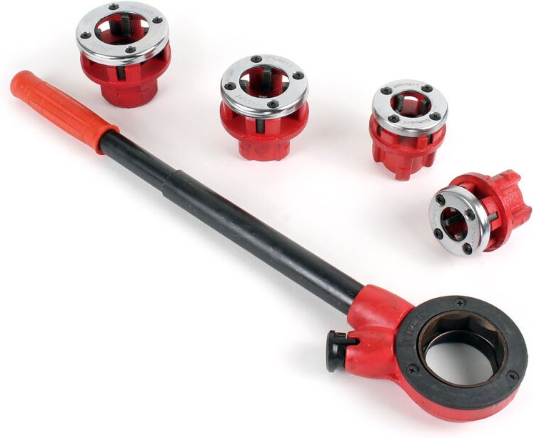 Gewindeschneider Set 7-tlg. mit Schneidkluppe aus Stahl, Rohrschneider mit 4 Schneidköpfen, Schneideisen mit Ratschenver...