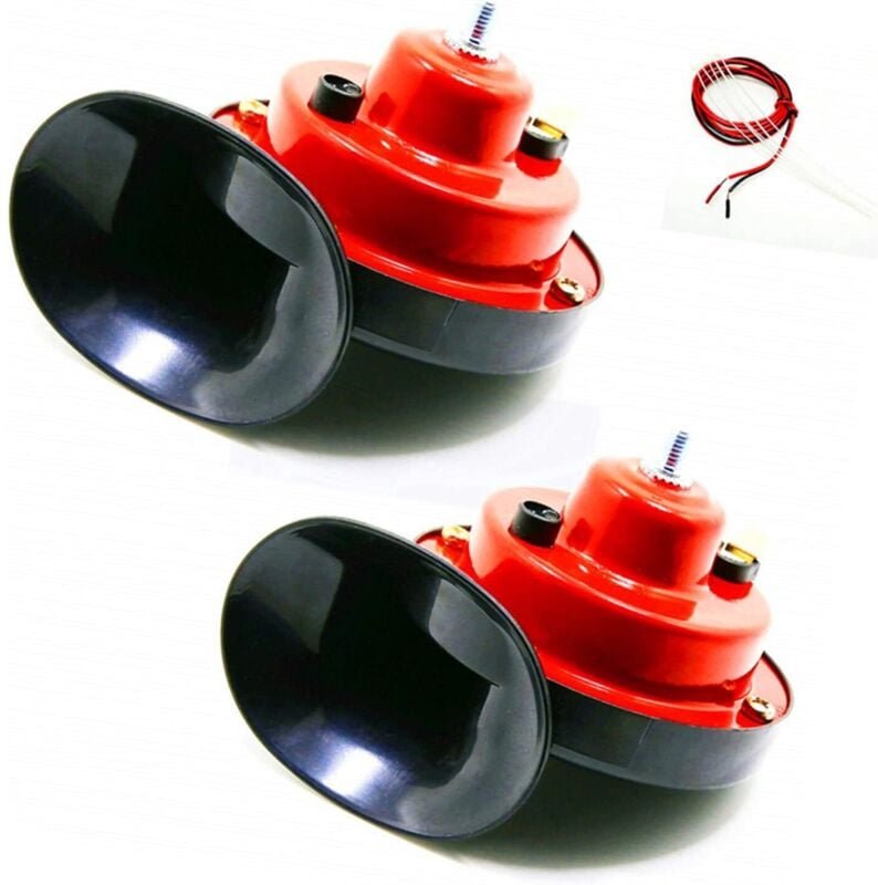 Elektrische Autohupe, 130 dB Drucklufthupe, wasserdichtes rotes Hoch- und Tieftonhupen-Kit mit Halterung, LKW-Hupe für 1...