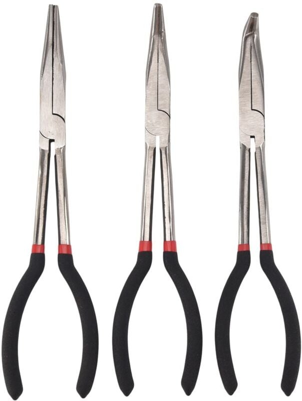3 x 11 EXTRA LANGE NASEN ZANGEN SET GERADE & BENT TIPP GRIP HAND WERKZEUG