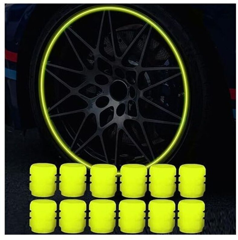 12er-Pack fluoreszierende Autoreifen-Ventilkappen, universelle leuchtende Autoreifen-Ventilkappen, Auto-Staubkappe für A...