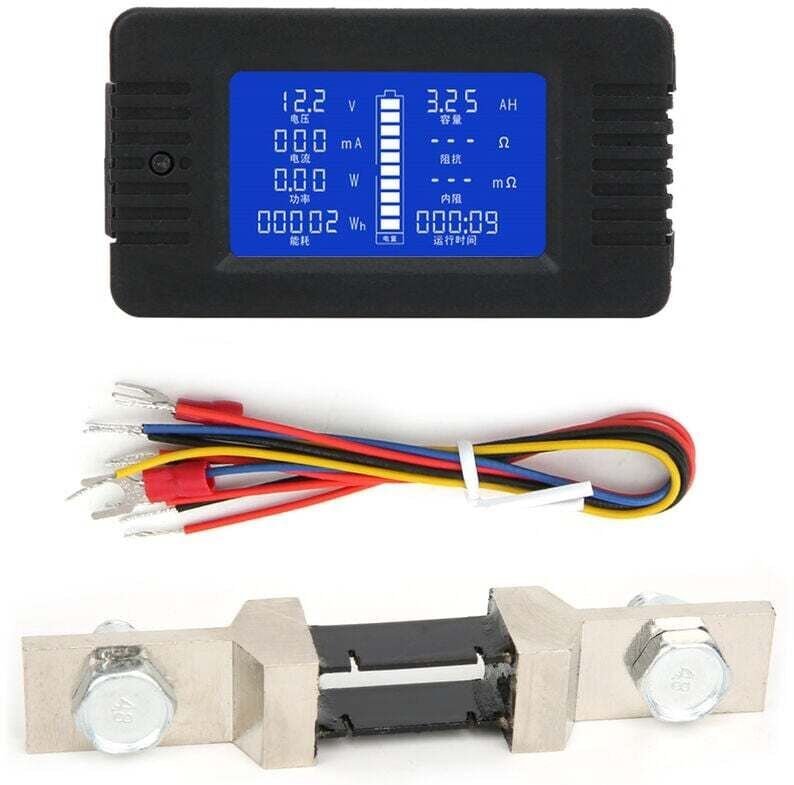 Batteriemonitor, multifunktionaler DC-Batteriemonitor mit LCD-Bildschirm, 0–200 V, Wattmeter, Balancer-Batteriespannungs...