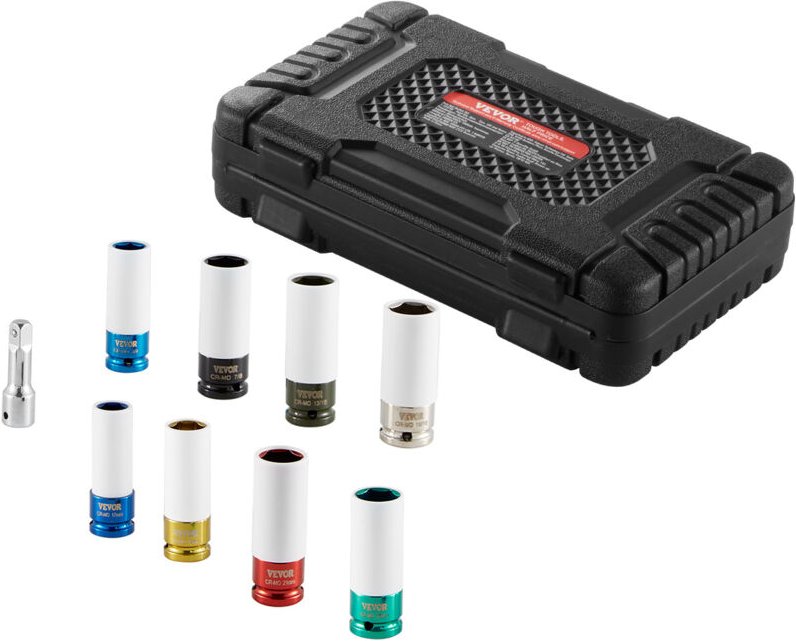 Radmuttern-Schlagsteckschlüsselsatz für 12,7 mm Antrieb, metrisch und sae, 6-Kant-Tiefsteckschlüsselsatz, insgesamt 8 Ra...
