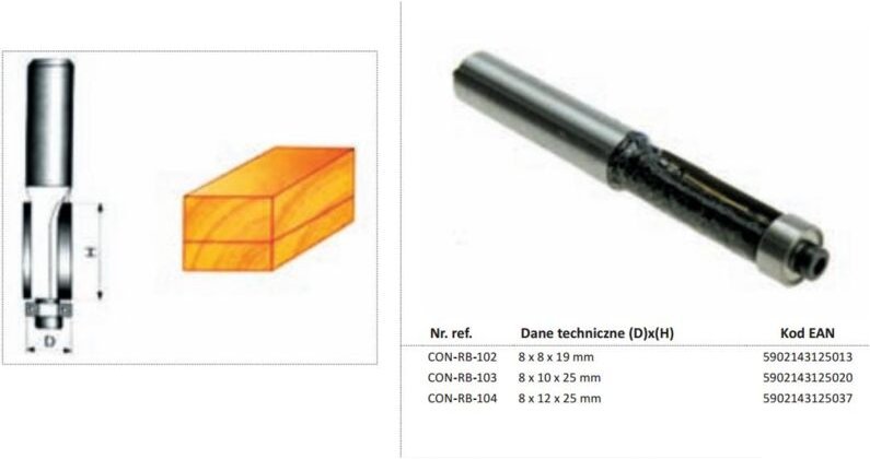 Condor frez do drewna prosty fi=10 x 25mm trzpień 8mm z łożyskiem