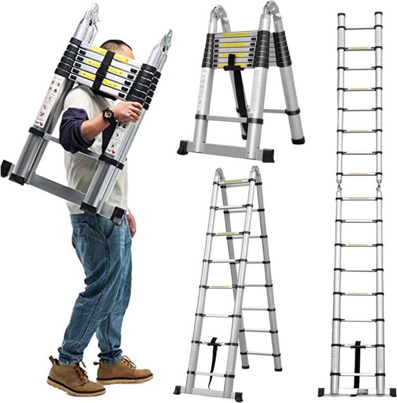 16.5FT Aluminium Teleskopleiter (2.5+2.5M)5M Mehrzweck Ausziehbare Trittleiter A-Rahmenleiter Schwere 150kg Tragfähigkei...