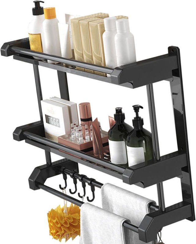 Vtizikl Rack de rangement pour salle de bain, toilette ou cuisine, avec deux étages en noir (50 cm) – idéal pour suspend...
