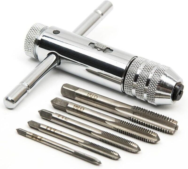 Gewindeschneidsatz Handgewindebohrer HSS M3 M4 M5 M6 M8 Gewindebohrer mit Verstellbaren T-Griff Windeisen Gewindeschneid...