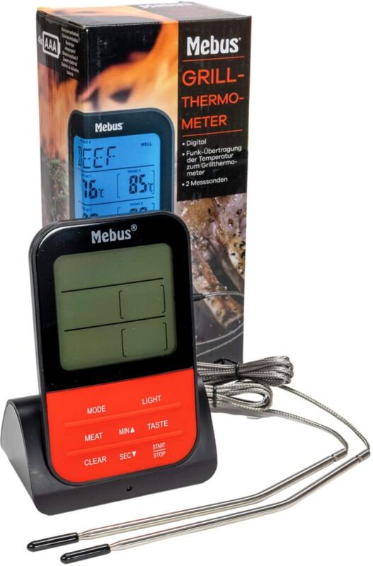 Grill-Thermometer Digital Funk 2 Messsonden - Mebus