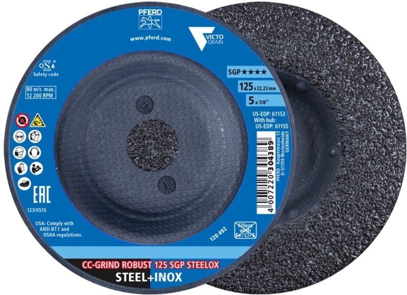 PFERD TOOLS 64195126 Schleifscheibe Durchmesser 125 mm Bohrungs-Ø 22.23 mm Edelstahl, Stahl, Holz 10