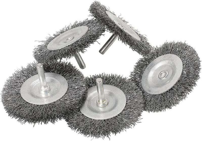Set mit 5 feinen Stahldraht-Scheibenbürsten (Ø 75 mm) für Metall und Stein, Drahtbürste für Bohrmaschinen mit 6-mm-Schaf...