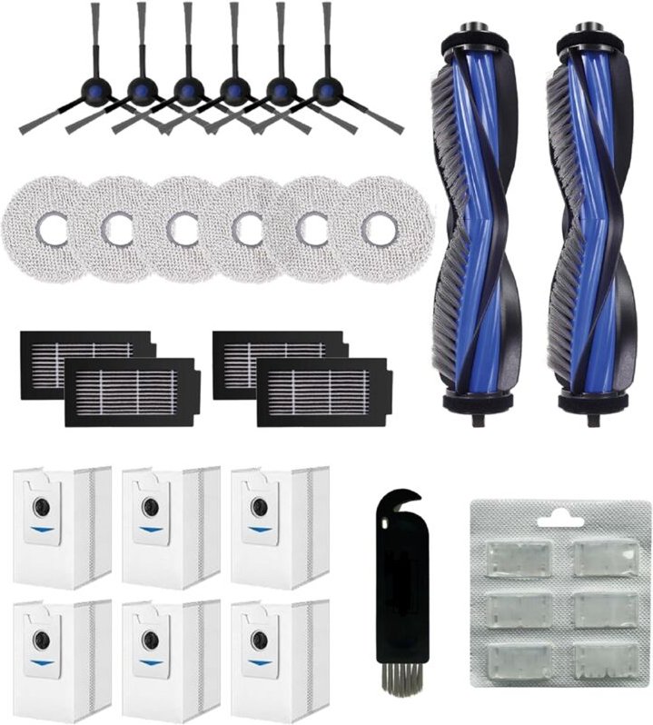 24 Stück Zubehör-Set Passend für Ecovacs Deebot T50 Omni/T50 Pro Omni, 1 Hauptbürste, 4 Filter, 6 Seitenbürsten, 6 Staub...