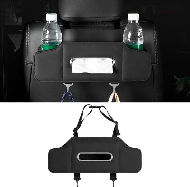 Auto-Rücksitz-Organizer – Faltbare Aufbewahrungsmöglichkeit Getränkehalter und Taschentuchbox aus Leder für Erwachsene, ...