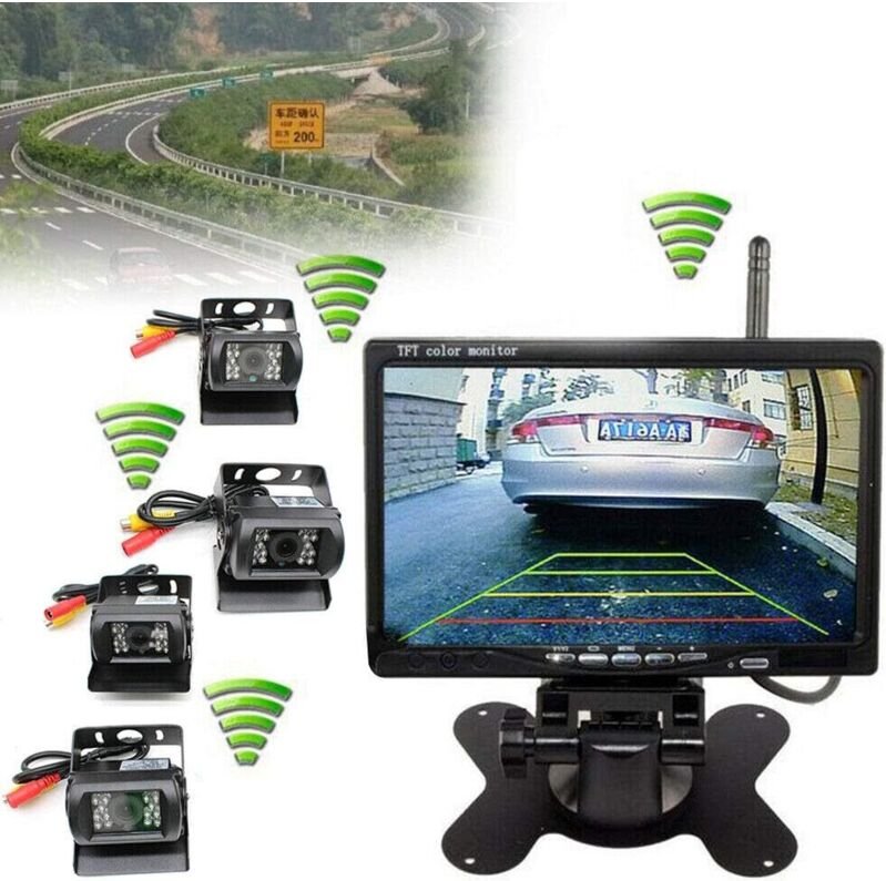 4X Kabellos Nachtsicht Rückfahrkamera, Funk Einparkhilfe mit 7" LCD Drahtloser Monitor 18 IR LEDs Nachtsicht Wasserdicht...