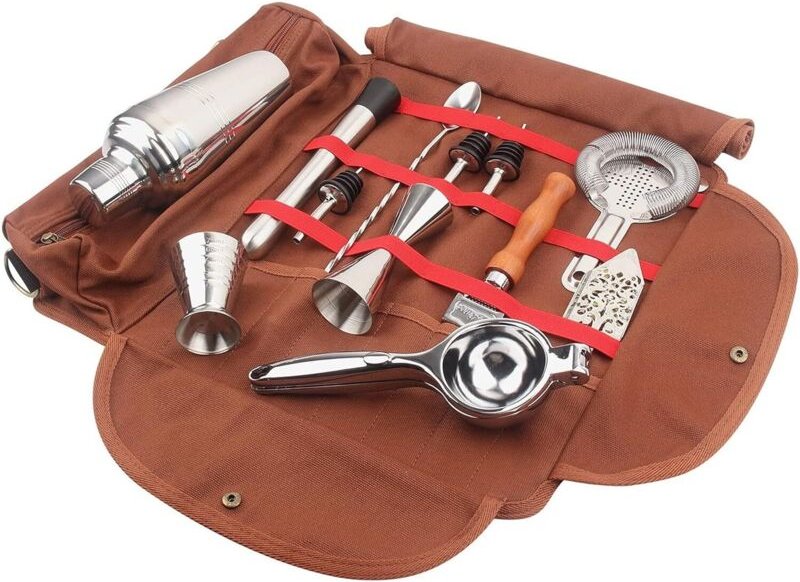 Kit d'outils de barman, sac bandoulière portable d'extérieur, kit de barman de voyage (marron, sac uniquement)