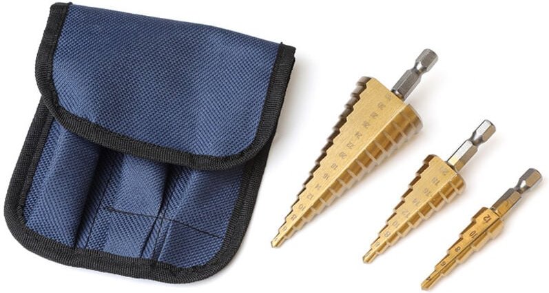 Set aus 3 titanbeschichteten HSS-Stufenbohrern, 1/4"-Sechskantschaft, Schnellwechsel-Hochgeschwindigkeitsstahl-Kegel zum...