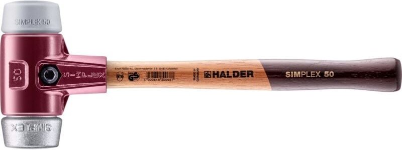 SIMPLEX-Schonhammer, TPE-mid / Weichmetall mit Tempergussgehäuse und hochwertigem Holzstiel D=50 mm 3039.050