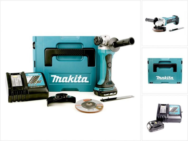 Makita DGA 452 RY1J Akku Winkelschleifer 18V 115mm + 1x Akku 1,5Ah + Ladegerät + Makpac