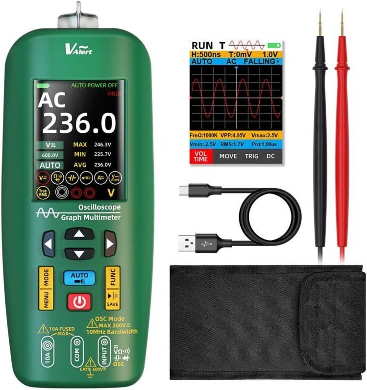 BSIDE O1 3-in-1 Tragbares Multimeter-Oszilloskop TRMS Kfz-Oszilloskop-Multimeter mit Farb-LCD, 4 Ausgängen, 10 MHz, PC-A...