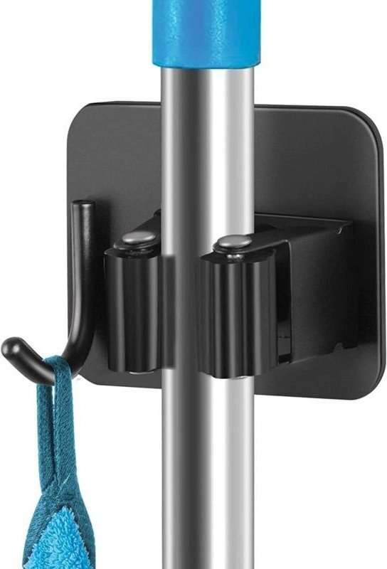 2-teiliger Wandbesenhalter (mit Haken), Edelstahl-Mopphalter, rostfreier Wandbesenhaken, kein zusätzliches Bohren erford...