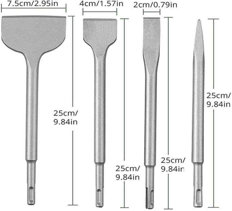 Set mit 4 Betonmeißeln und Bohrer für Schlagbohrmaschinen, bestehend aus einem Spitzmeißel und einem Flachmeißel (20 mm,...