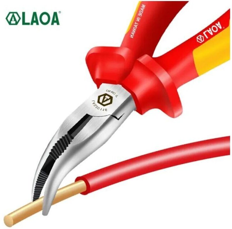 Isolierte Spitzzange, Spitzzange, Drahtschneider für Elektriker, 20,6 cm, lange, gebogene Spitzzange, gebogene Zange mit...