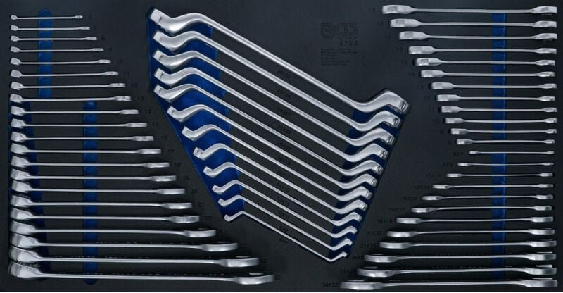 BGS 4792 Werkstattwageneinlage XL: Maul-Ringschlüs sel / Doppel-Ringschlüssel / Doppel-Maul- und Rats