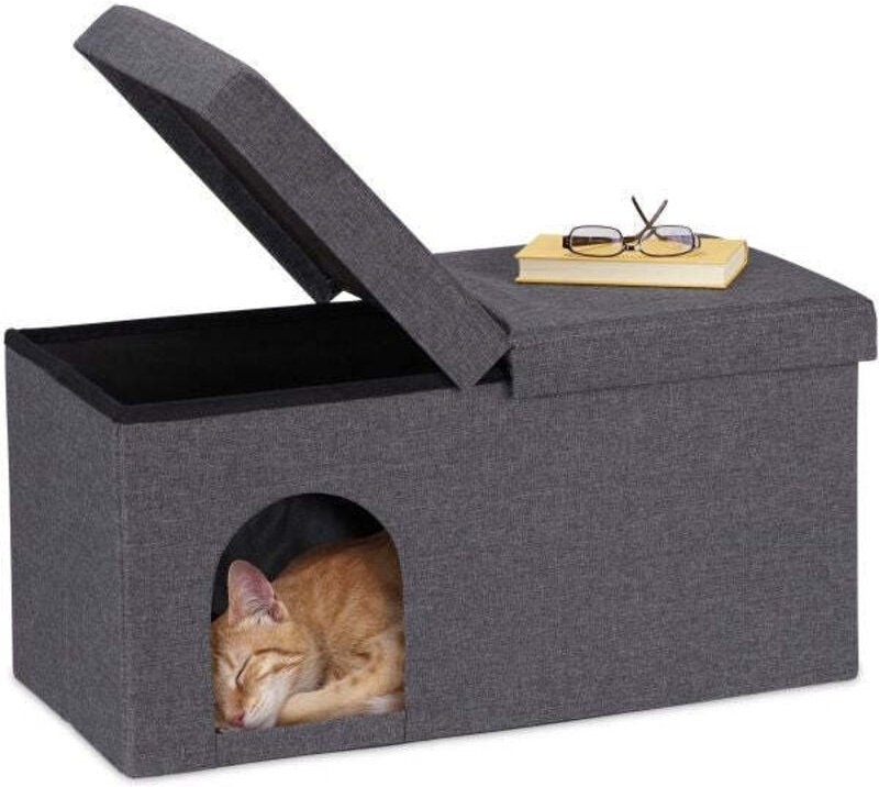Cat cave in grey with lid