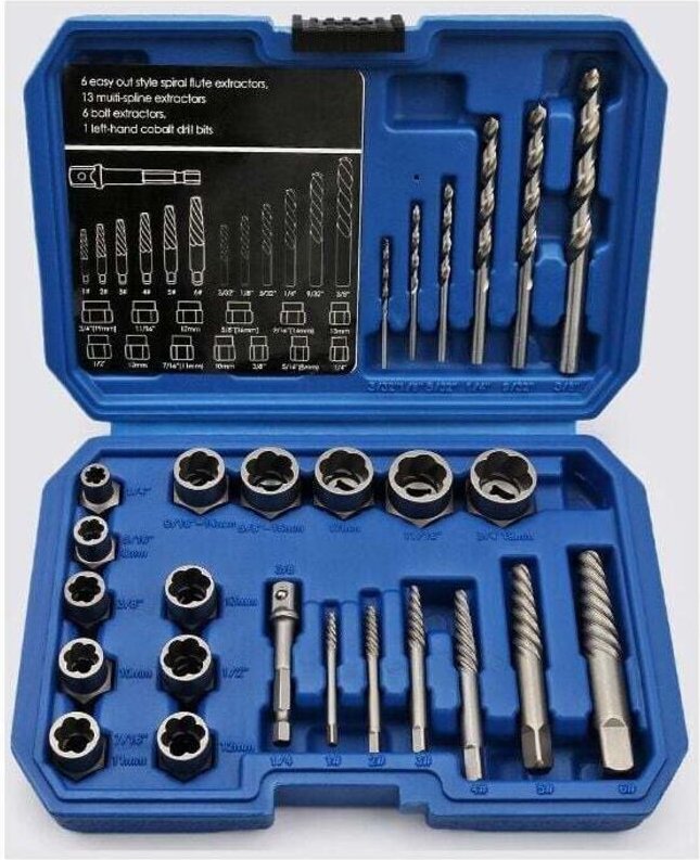 26-teiliges Set Diebstahlsichere Bolzenausdreher, Ausdreher für beschädigte Muttern, Chrom-Molybdän-Material, 8–19 mm