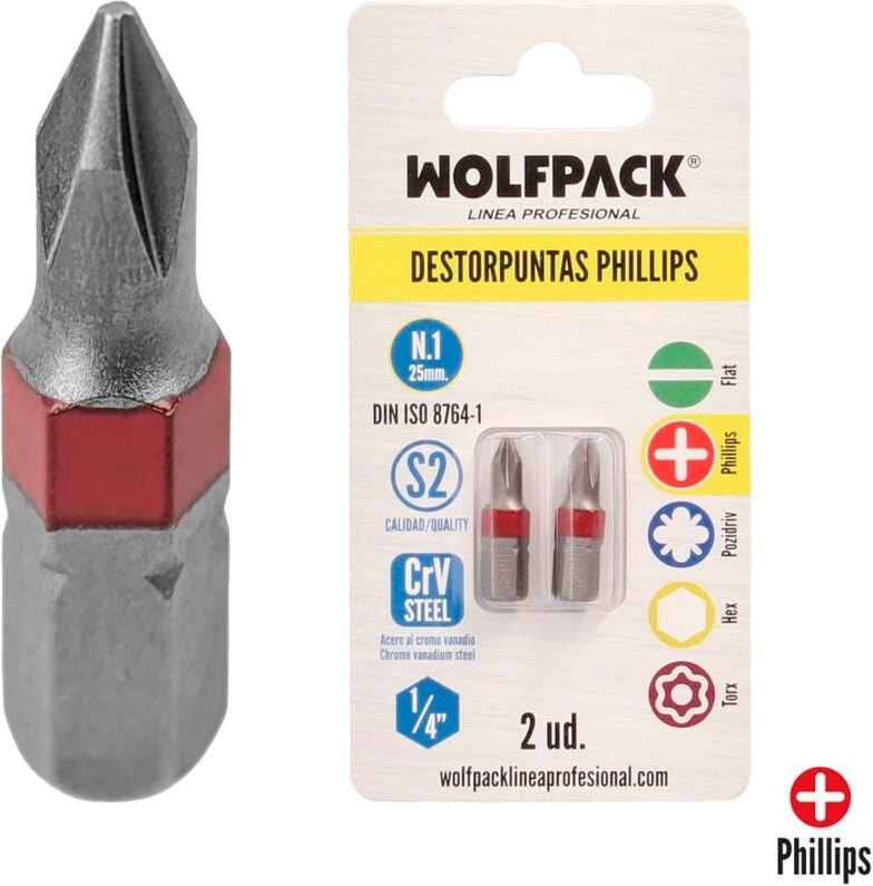 Phillips Nr. 1 Bit-Entferner (2 Stück) S2 Chrom-Vanadium-Stahl