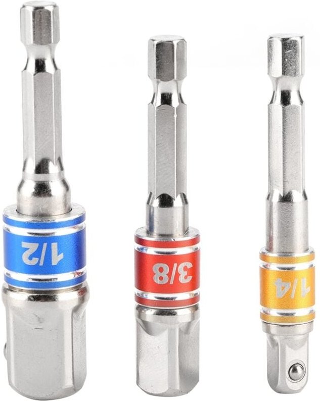 Robustes Sechskant-Bit-Steckschlüssel-Adapterset für Schlagschrauber (Ausführung B).