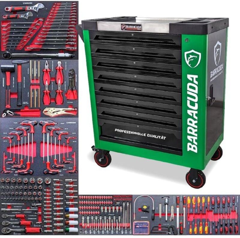 Werkstattschrank - Barracuda Tools - Rock PRO+ - 8 Schubladen - 7 Werkzeuge - Grün