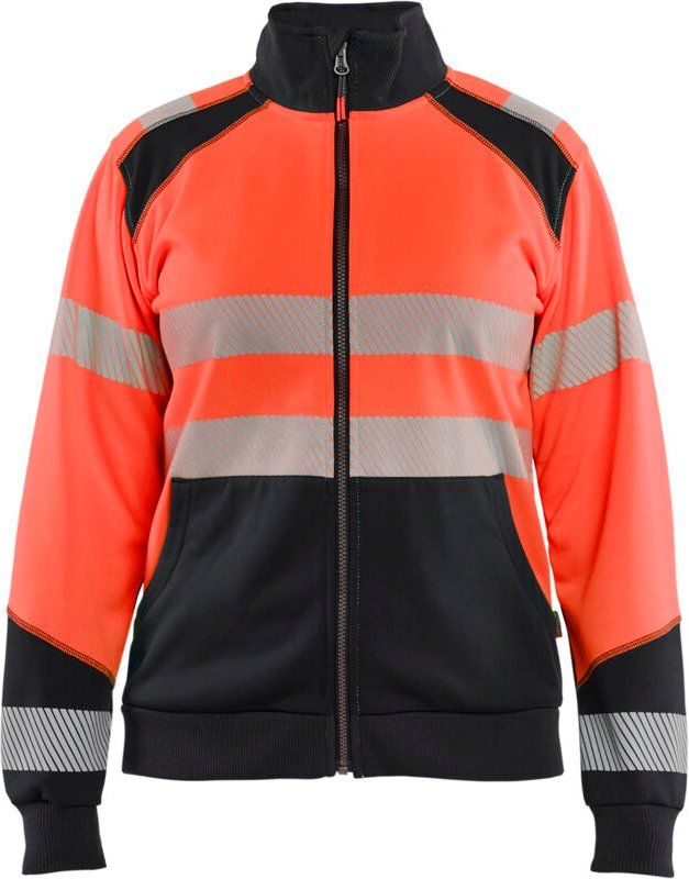 Arbeits-Sweatshirt mit Reißverschluss, Hochsichtbarkeit, Damen 3508 – Rot/Schwarz M