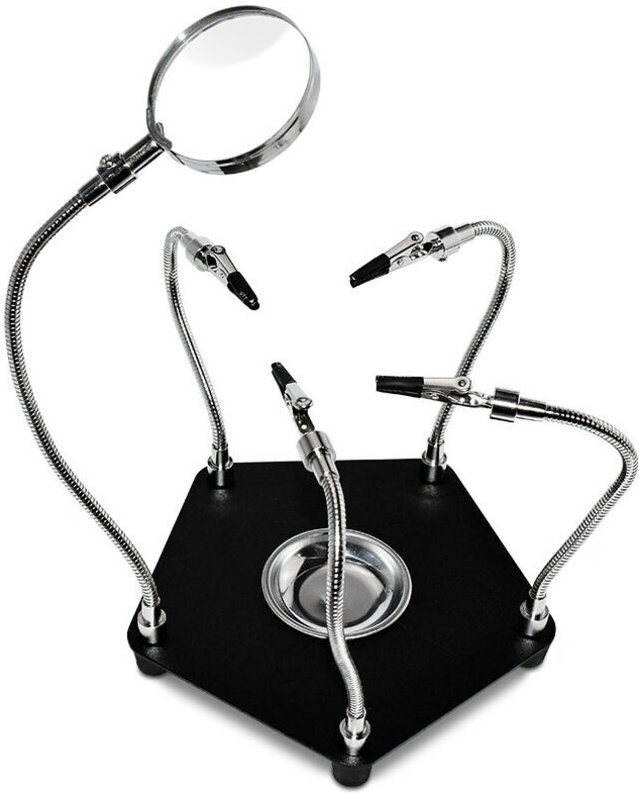 Lötständer mit Lupe, 4 flexiblen Armen und Krokodilklemmen, ideal für Reparaturen, Modellbau, Leiterplatten, Bastelarbei...