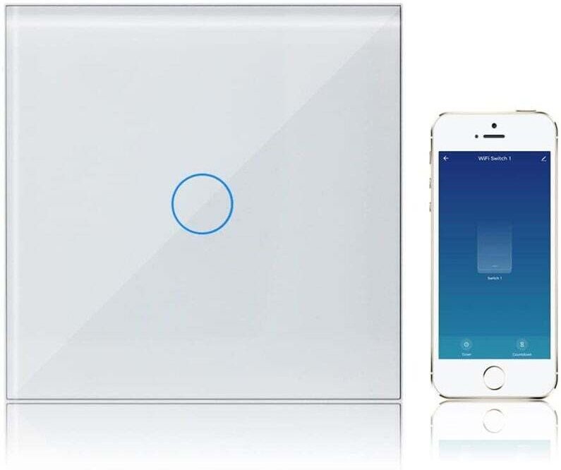 Vtizikl Interrupteur connecté en Wi-Fi, compatible avec Alexa et Google Assistant, interrupteur tactile mural, 1 bouton,...