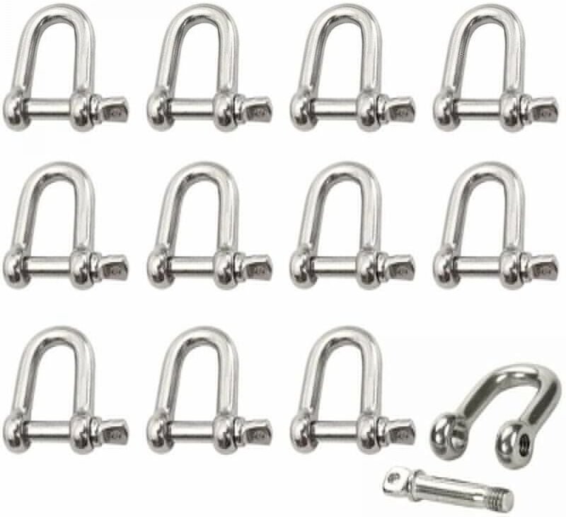 Schäkel aus Edelstahl, 12 Stück, M4-Schäkel aus Edelstahl, Hebeschäkelkette, D-Ring-Schäkel, Schäkelstift, Schraubschnal...